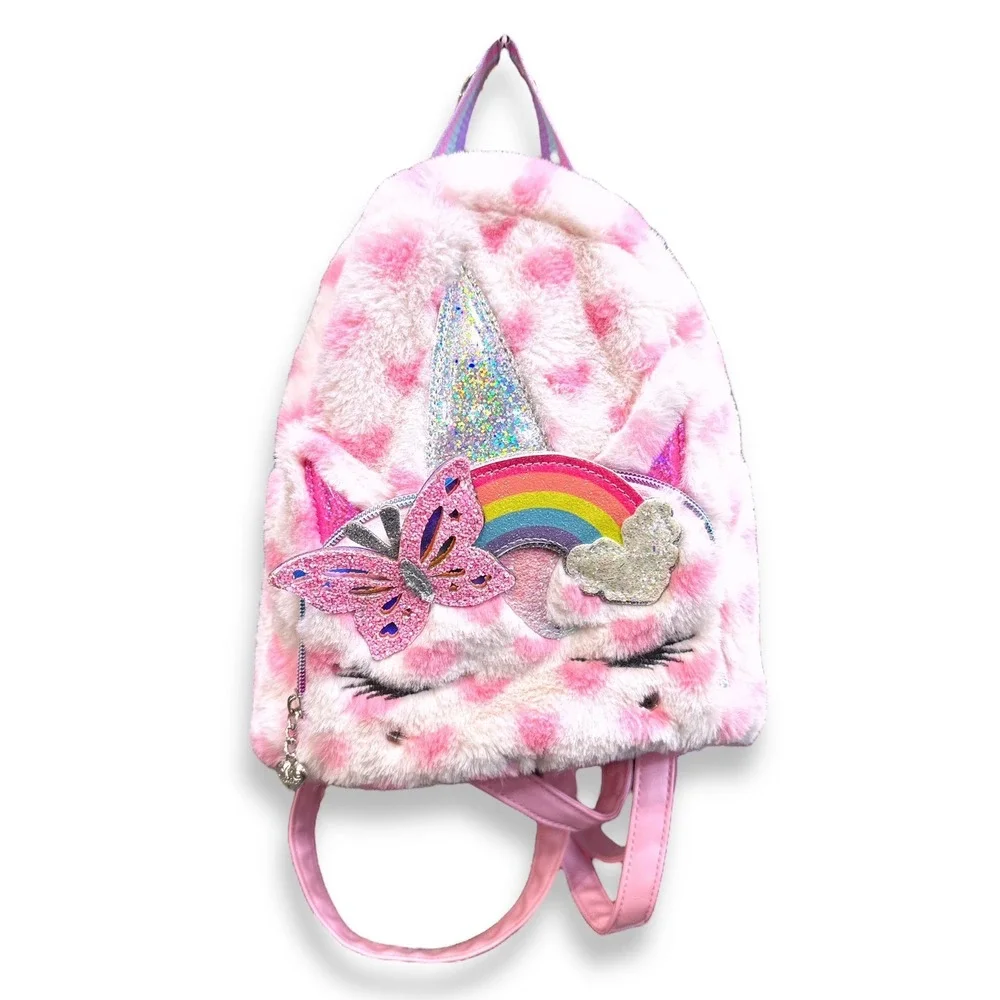 Miss Gwens Fuzzy Mini Backpack Unicorn Butterfly Rainbow Heart-Printed Plush Bag